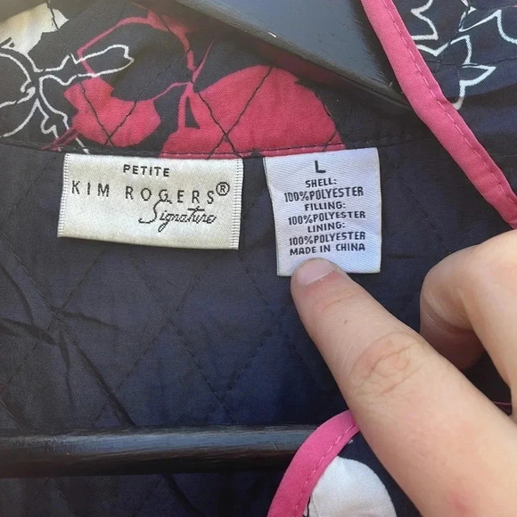 Kim Rodgers large petite pink and navy blue quilted jacket - Picture 3 of 4